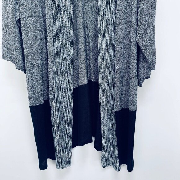 Chicos Sweater Cardigan Sz 2 Black Gray Knit Midi Kimono Open Front Casual - Picture 4 of 9